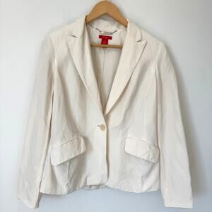 Anne Klein Creamy White Silk Linen Blend Notched Collar Single Button Blazer-8
